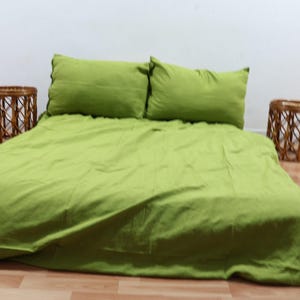 Fern Green Linen Duvet Cover Softened Linen Duvet Cover Boho Bedding Set  3 PCS Linen Bedding Set With 2Pillow Cover Queen Custom Size Duvet