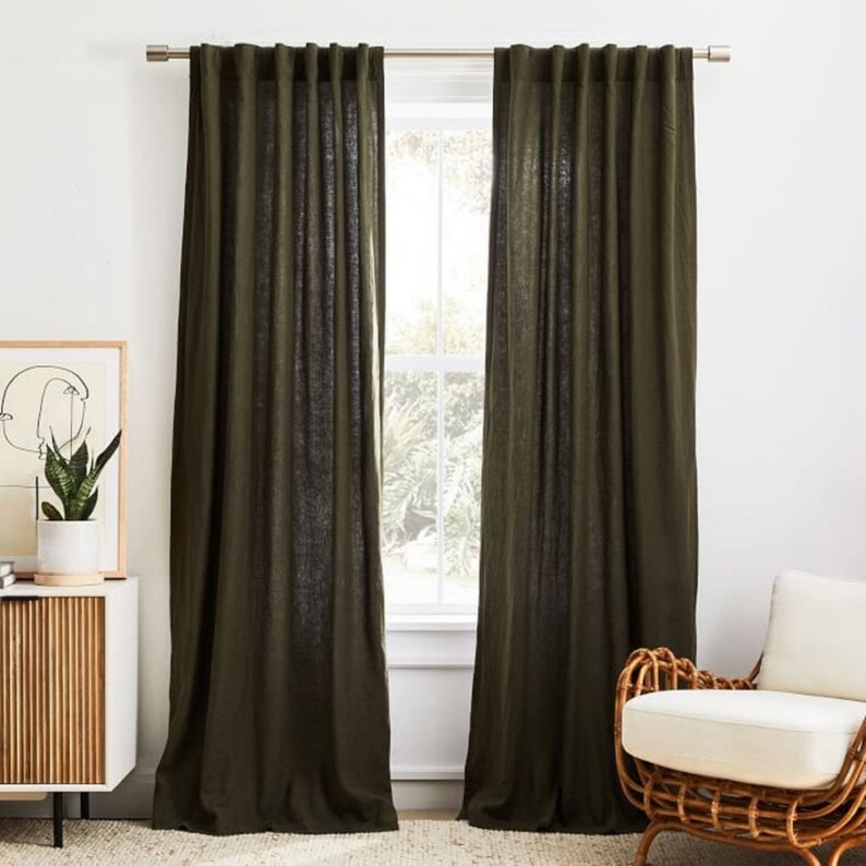 Olive Green Curtain Linen Curtain Linen Window Drape Etsy