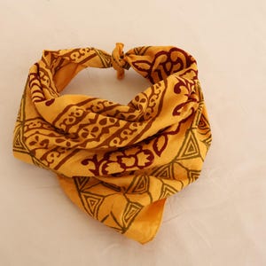 Yellow Block Print Cotton Bandana: Bohemian Neck Scarf, Handkerchief