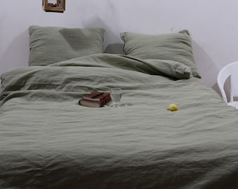 Sage Linen Green Duvet Cover Stonewashed Linen Bedding Sage Green Soft Linen Bed Cover With 2 Pillowcase Queen king  Twin Custom Size Duvet