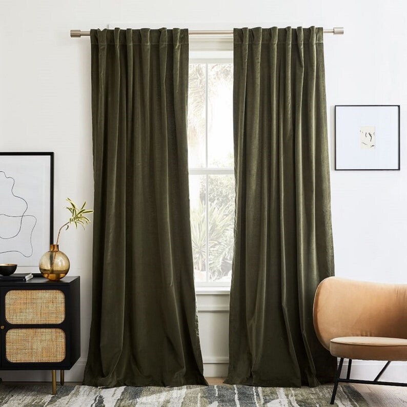 Olive Green Velvet Curtain Living Room Curtain High Quality - Etsy