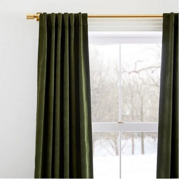 Olive Green Velvet Curtain Two Panel Extra Long Velvet Curtains Living Room Curtain Blackout curtain High Quality Rod Pocket Velvet Curtain