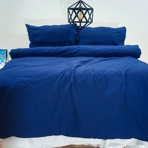 Handmade Navy Blue Linen Duvet Cover Set: Stonewashed Cotton Bedding