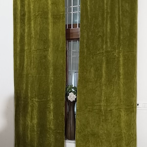 Handmade Moss Green Velvet Blackout Curtain - Bohemian Style