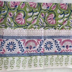 Green Base Block Printed Sarong 44x72 Inches | Blue Floral Soft Cotton Wrap Beach Cover Up Bohemian Style Swim Wear Pariyo Party Wear Scarf image 3