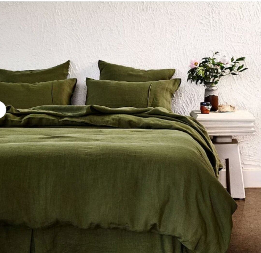 Linen Olive Green Duvet Cover/3pcs Set Olive Green Etsy