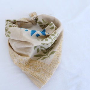 Handmade Organic Cotton Bandana: Block Print Paisley Scarf