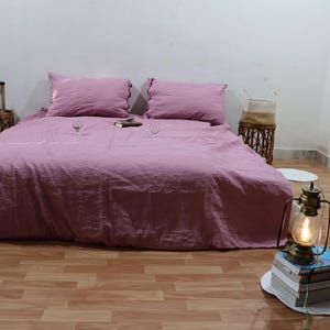 Pink Grey Linen Duvet Cover Set: Soft Cozy Bedding