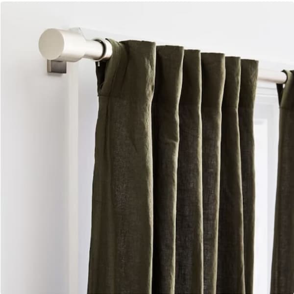 Olive Green Curtain, Linen Curtain, Linen Window Drape, Stonewashed Linen Curtain Two Panel Curtains Long Curtain Custom Size Linen Curtains