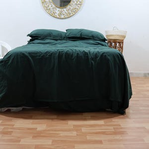 Forest Green Cotton Duvet Cover Set: Stonewashed Soft Bedding