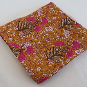 Yellow Mustard Pink Cloth Napkins Beautiful Hand Block Floral Printed Napkins Indian Napkins Block Print Napkins Block Printed Cotton Napkin