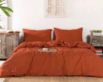 Rust Orange Cotton duvet cover softened stonewashed cotton bedding natural Duvet cover Queen King Twin Full Double Custom Size Duvet Cover