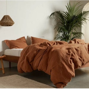 3 PCS Linen Duvet Cover in Terracotta Stonewashed Linen Duvet Cover Natural Linen Bedding Cover Twin Double King queen Custom size duvet