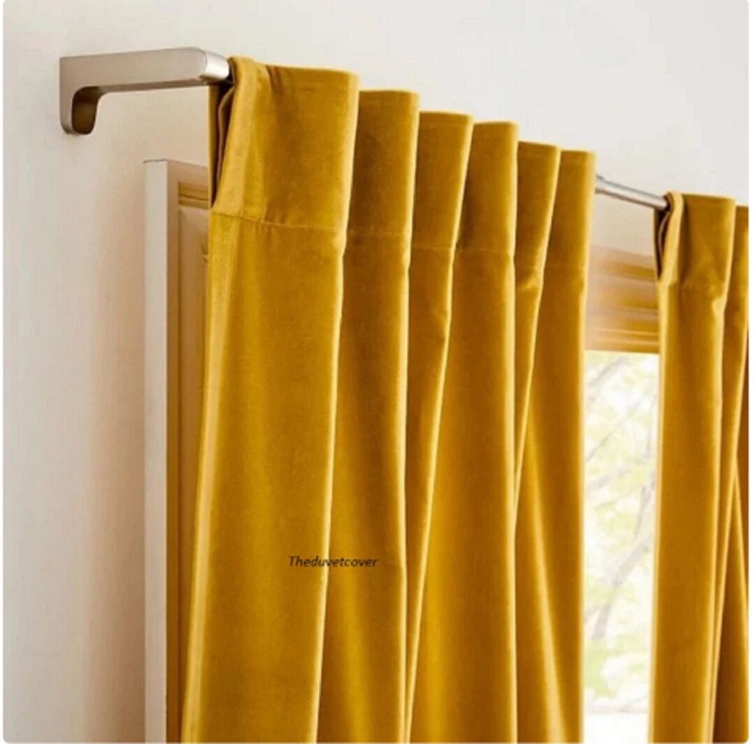 Mustard Yellow Color Velvet Curtain Nursery Bedroom Kitchen Office