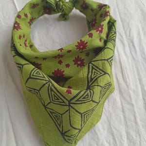 Moosgrün Block print Bandanas Boho Stil Baumwolle Halstuch Baumwolle Halstuch Baumwolle quadratischer Schal Geschenk Taschentuch Einzigartiges Design