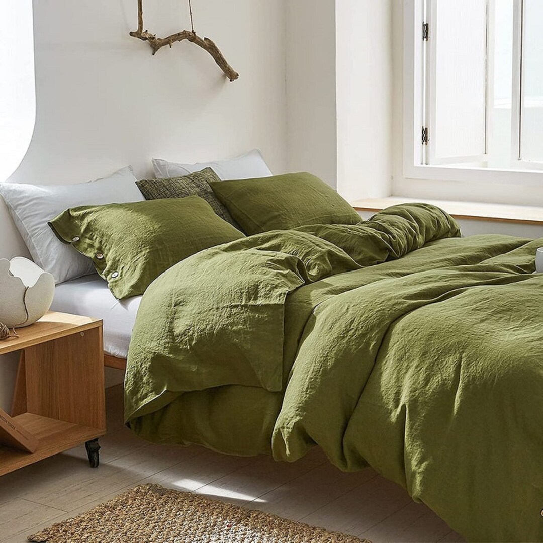 Linen Moss Green Duvet Cover Boho Duvet Cover Stonewashed Etsy