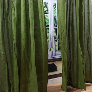 Olive Green Linen Curtain Set: Stonewashed Window Drapes