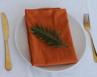 Handmade Burnt Orange Cotton Napkins: Modern Reusable Cloth