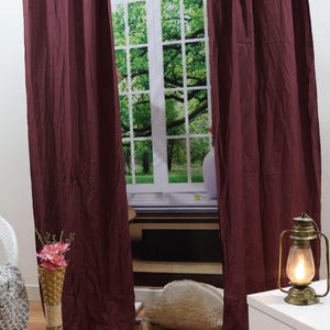 Plum Linen Curtain Panel: Stonewashed Boho Window Drapes