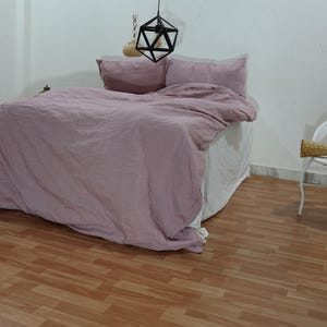 Funda nórdica de lino rosa polvoriento Edredón de lino lavado preencogido Ropa de cama de lino suave Funda con botones de coco Funda de edredón de lino para camas individuales, matrimoniales y queen