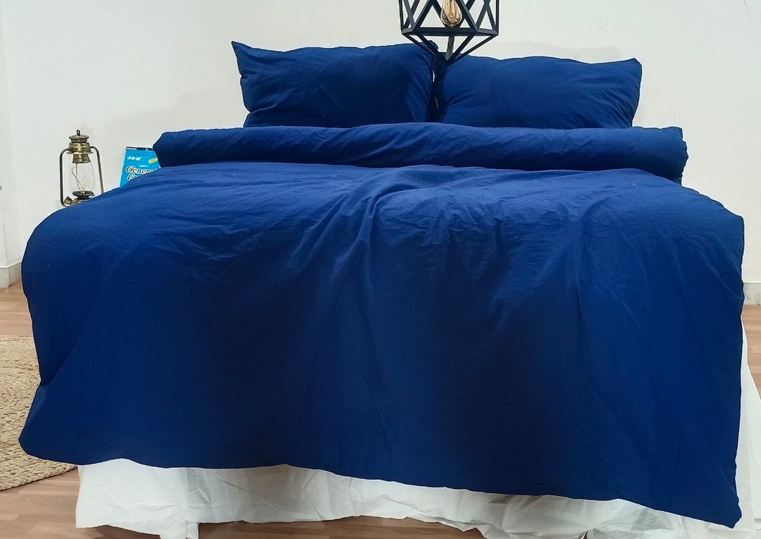 Navy Blue Color Linen Duvet Cover Teal Blue Bedding Washed Etsy