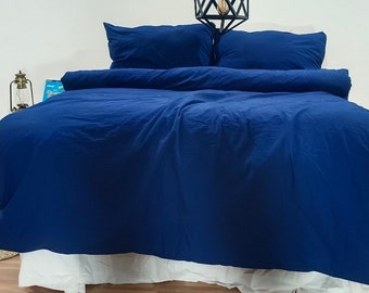 Navy Blue Color Linen duvet cover Blue Bedding washed Linen Bed cover duvet Linen king queen Twin Bedding Stonewashed Bed cover duvet Cover