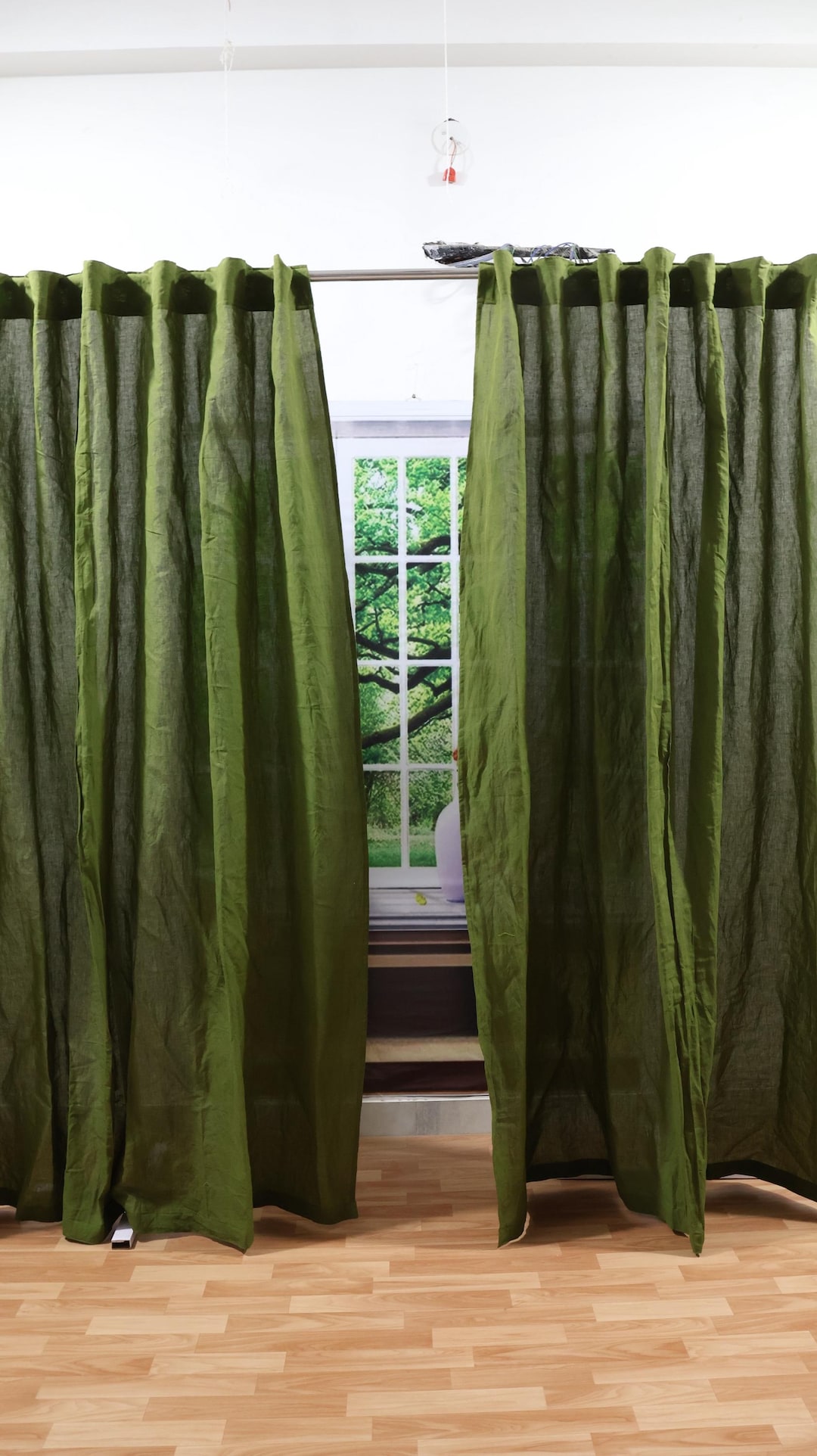 Green Window Rags Handmade Moss Green Linen Curtain Set: Bohemian Window Drapes - Etsy