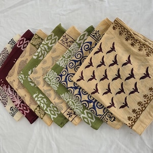 Hand Block Printed Organic Cotton Bandana Set: Paisley Scarf, Vibrant Colors