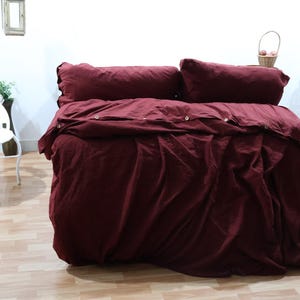 Plum Linen duvet cover With 2 pillowcases Stonewashed Red Linen bedding set Soft Linen Twin, Queen, king Custom Size Linen duvet cover
