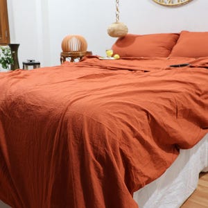 Rust Orange Linen Duvet Cover: Softened Boho Bedding