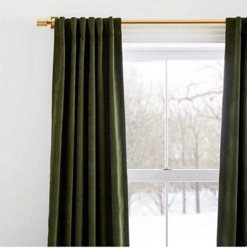 Dark Moss Green Velvet Curtains Window Living Room Curtain Room Curtain High Quality Extra Large Velvet Curtain Two Panel Velvet Curtain image 2