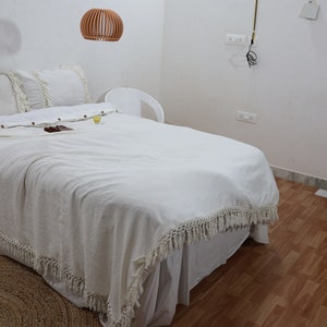 Handmade Waffle Cotton Duvet Cover with Fringes & Tassels