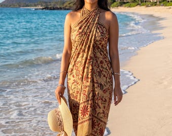Hand Block Printed Cotton Sarong, Women's Beach Wrap, Boho Beach Cover Up, Summer Scarf, Travel Shawl, Swimwear Cover Up