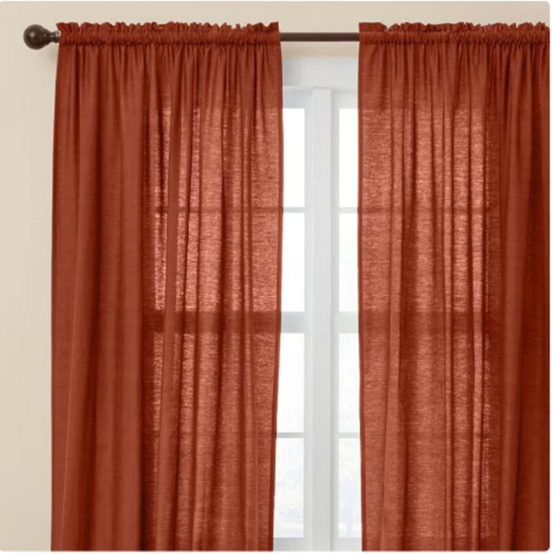 Rust Color Linen Curtain, Linen Window Drape Stonewashed Linen Curtain 2 Panel curtain Rust Curtain Custom Size linen Curtain Washed curtain image 1