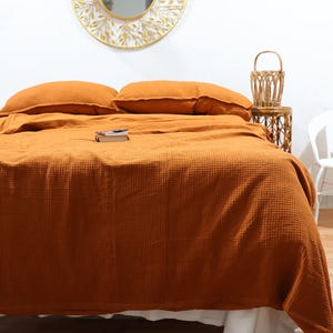 Terracotta Cotton Waffle Duvet Cover Set: Stonewashed Linen Bedding