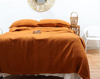 Cotton waffle Duvet Cover in Terracotta Stonewashed Linen Duvet Natural Linen Bedding Cover with 2 pillowcases King queen