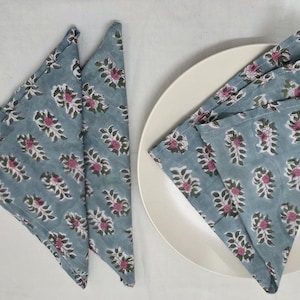 Hand Block Print Cotton Napkins: Floral Reusable Table Linens