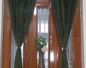 Dark Moss Green Velvet Curtains Window Living Room Curtain Room Curtain High Quality Extra Large Velvet Curtain Two Panel Velvet Curtain