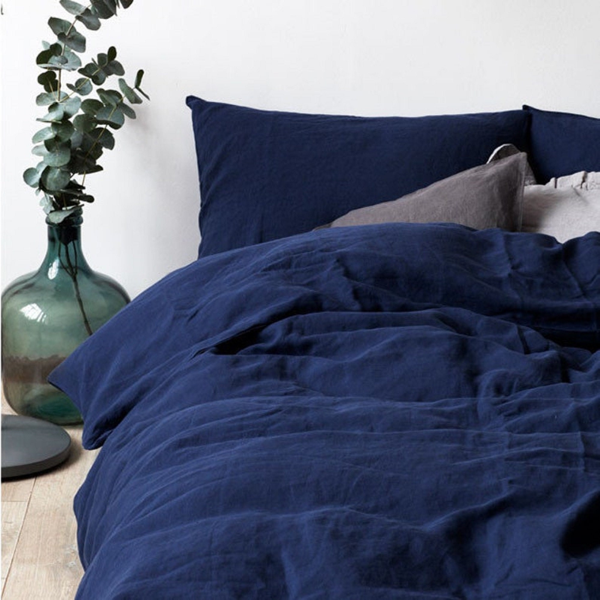 Linen Duvet Cover Navy Blue Linen Duvet Cover Washed Linen Etsy