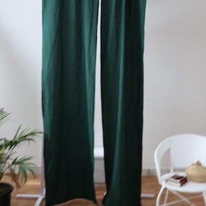 Moss Green Linen Curtain Panel: Stonewashed Boho Window Drape