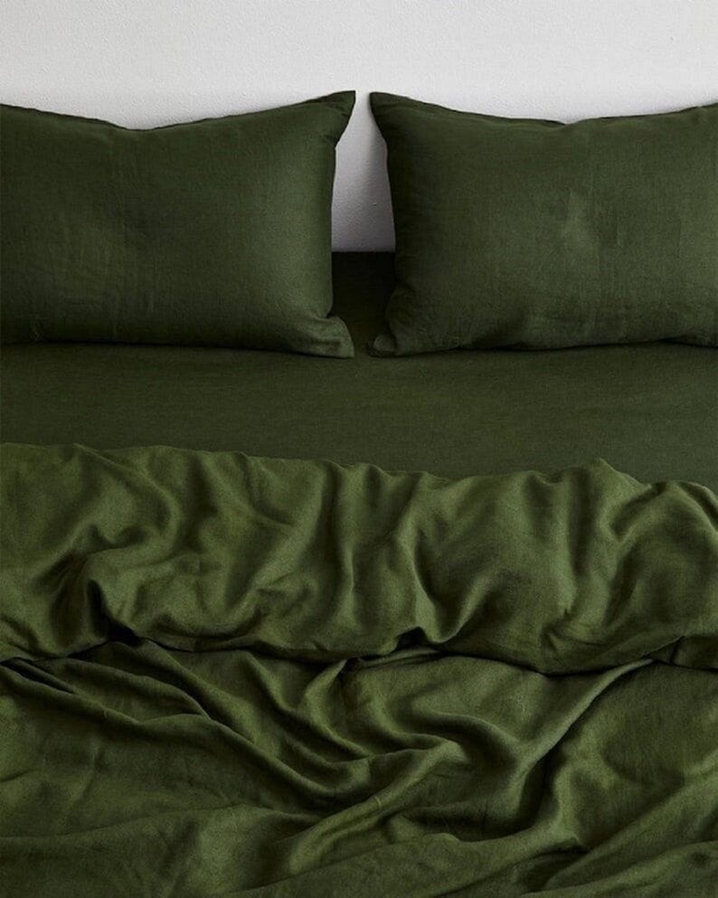 Olive Green Linen Duvet Cover Boho Bedding Cover Washed Linen Etsy