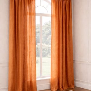 Color verde musgo Cortina de lino larga Cortinas de ventana de lino Cortina de lino Boho lavada a la piedra Panel de remolque Cortina verde