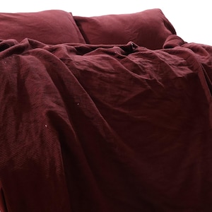 Maroon Linen Duvet Cover Set: Boho Indian Comforter, Pillowcases Included