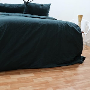 Emerald Green Linen Duvet Cover Set: Stonewashed Bedding