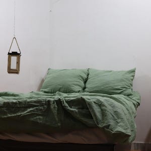 Sage Linen Green Duvet Cover Stonewashed Linen Bedding Sage Green Soft Linen Bed Cover With 2 Pillowcase Queen king  Twin Custom Size Duvet