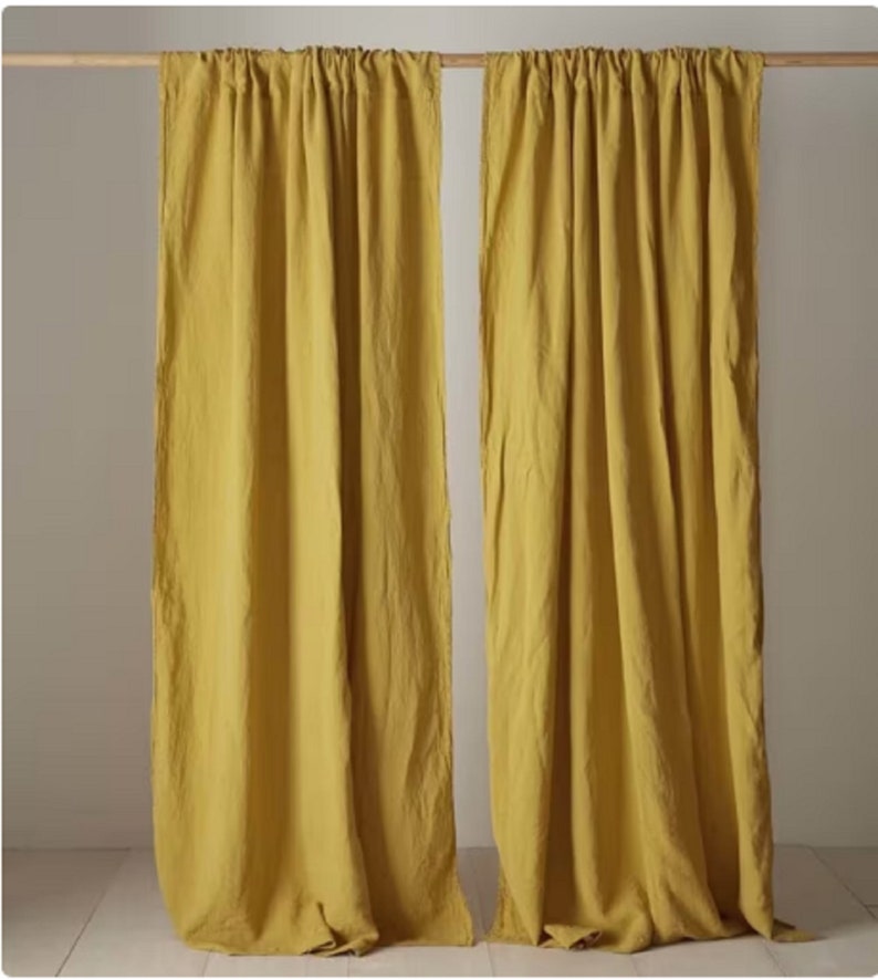 4 Color Linen Curtain Olive Green Curtain Long Curtain Stonewashed Linen Curtain 2 Panel Curtains Custom Size Linen Curtain Bohemian Curtain Mustard