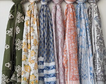 Multi Sarong Bundle Handmade Block Print Cotton Sarongs Beachwear Pareo Wrap Gift Soft Voile Fabric Summer Silk Border Print Scarfs Assorted