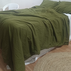 Linen Pure Olive Green duvet cover 3pcs set Olive Green duvet Green Duvet bedding set bohemian bedding boho duvet quilt Linen Duvet cover