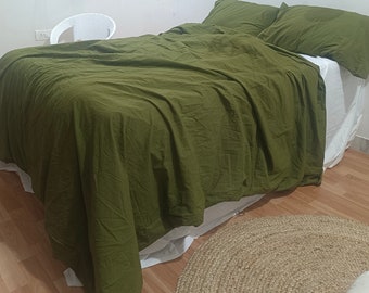 Linen Pure Olive Green duvet cover 3pcs set Olive Green duvet Green Duvet bedding set bohemian bedding boho duvet quilt Linen Duvet cover