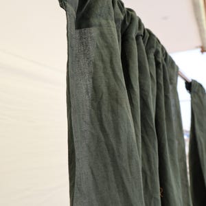 Handmade Olive Green Linen Curtain Set - Two Panel Window Drape
